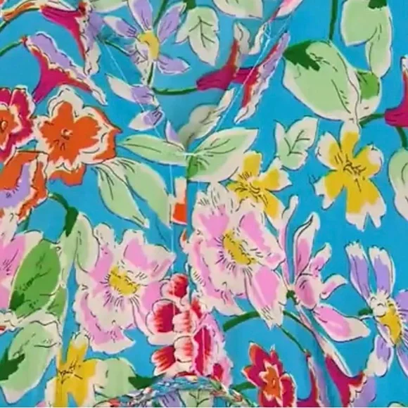 Tolani Blue Floral Maxi Caftan Dress 1X - Picture 5 of 8